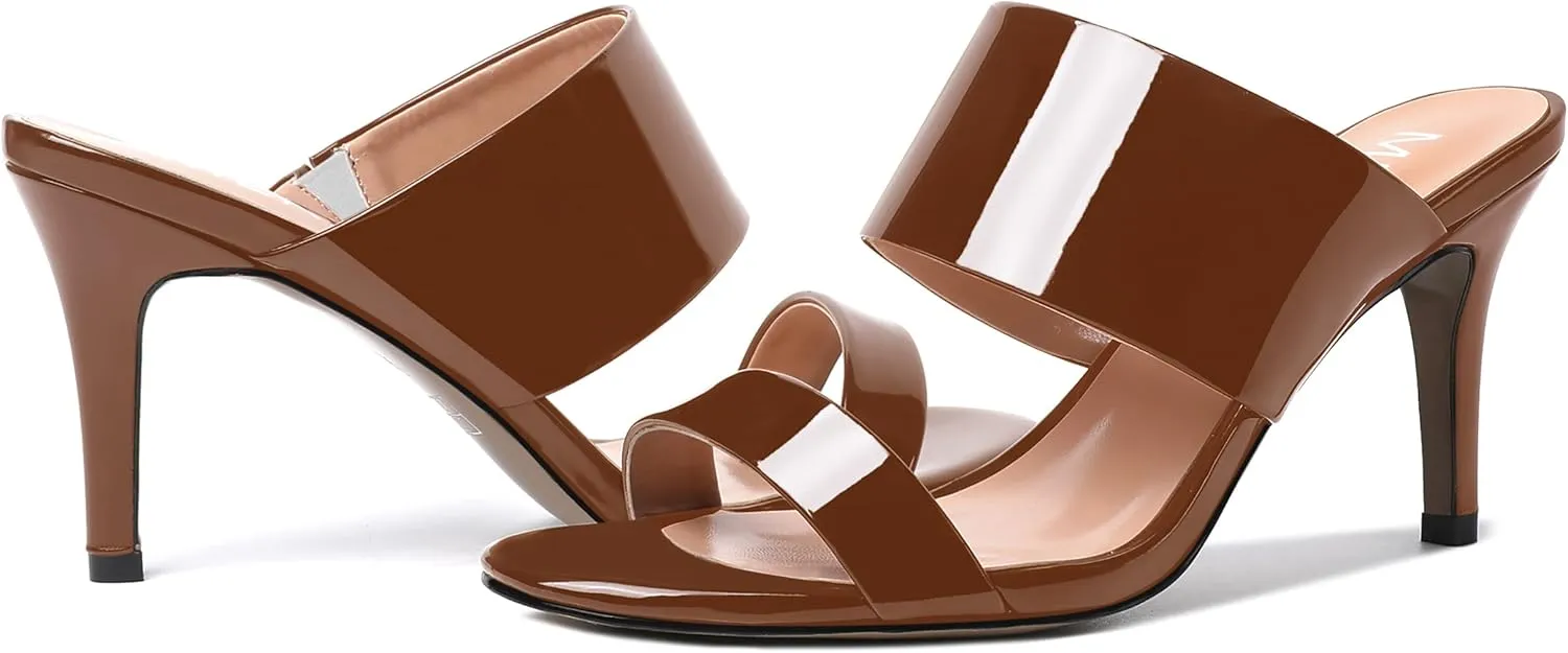 MERRORI Women's Slip On Sexy Party Open Toe Heeled Mule Patent Stiletto High Heel Heeled Sandals 3.3 Inch