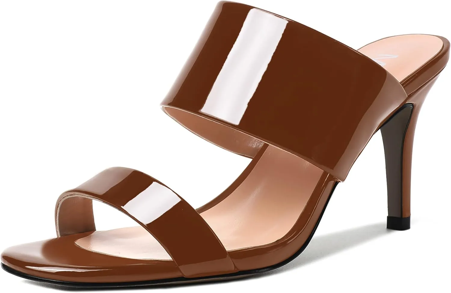 MERRORI Women's Slip On Sexy Party Open Toe Heeled Mule Patent Stiletto High Heel Heeled Sandals 3.3 Inch