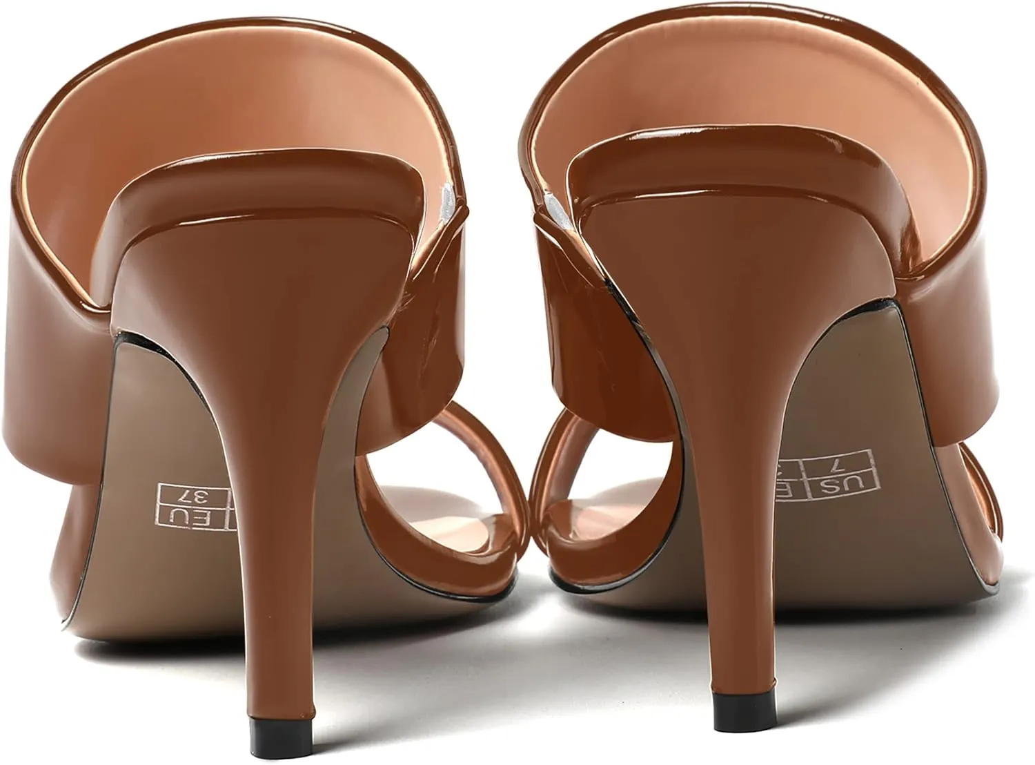 MERRORI Women's Slip On Sexy Party Open Toe Heeled Mule Patent Stiletto High Heel Heeled Sandals 3.3 Inch