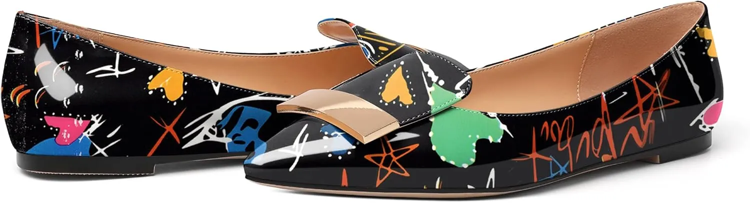 Mettesally Women Buckle Flats Shoes, Pointed Toe Slip On Comfortable Flats, Dressy Daily Casual Ballet Flat Shoes