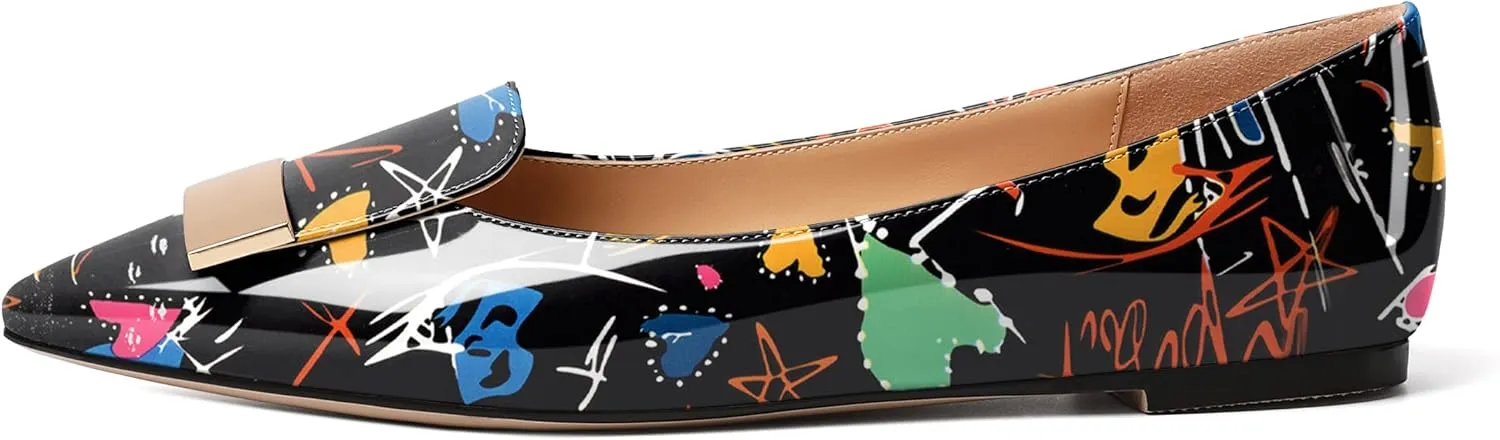 Mettesally Women Buckle Flats Shoes, Pointed Toe Slip On Comfortable Flats, Dressy Daily Casual Ballet Flat Shoes
