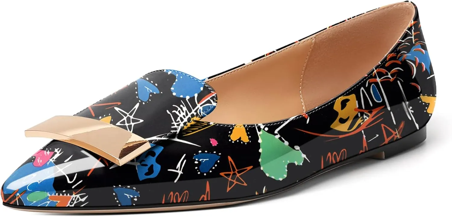 Mettesally Women Buckle Flats Shoes, Pointed Toe Slip On Comfortable Flats, Dressy Daily Casual Ballet Flat Shoes