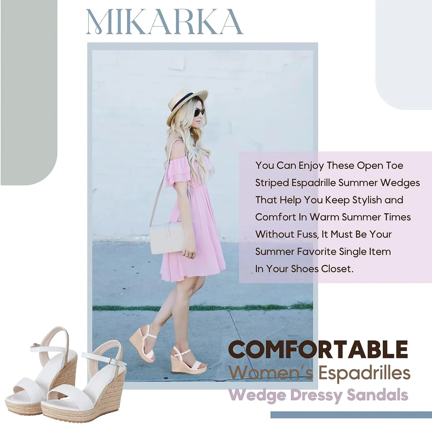 mikarka Women's Espadrille Wedge Sandals: Ankle Strap Platform Open Toe Wedges - Stylish High Heel Dressy Summer Wedges for Women, Inspired by Espadrilles