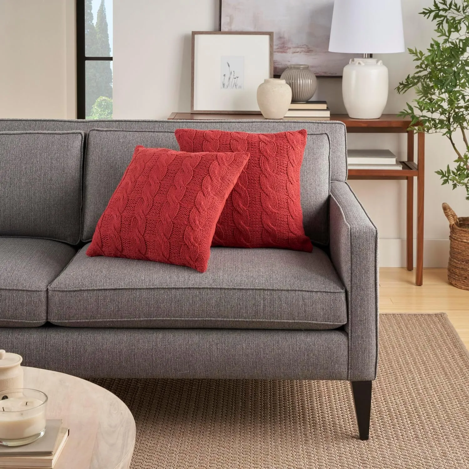 Mina Victory Lifestyle Throw Pillow, 18" x 18" Set of 2, Red