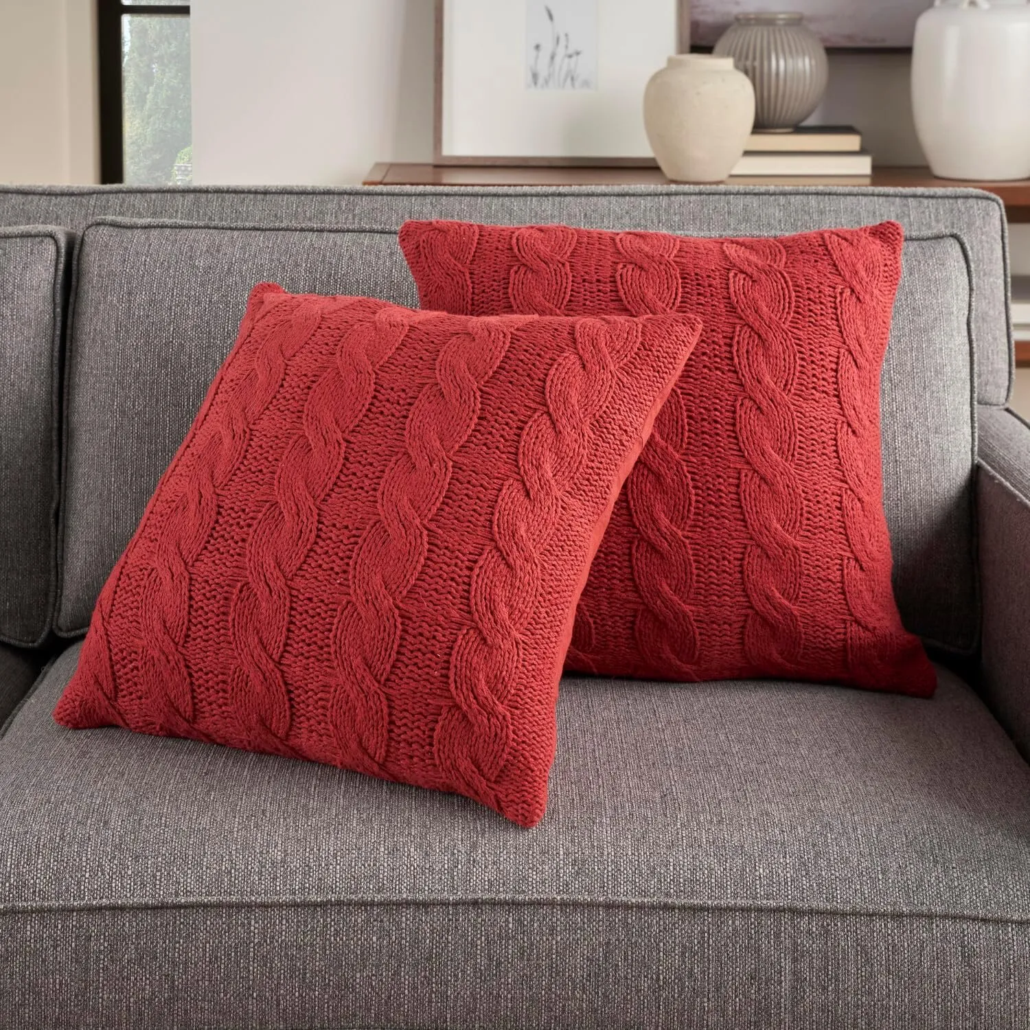 Mina Victory Lifestyle Throw Pillow, 18" x 18" Set of 2, Red