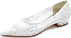 Minishion Comfortable Womens Teen Girl Wedding Flats Elegant Lace Slip on Evening Prom Shoes BR152