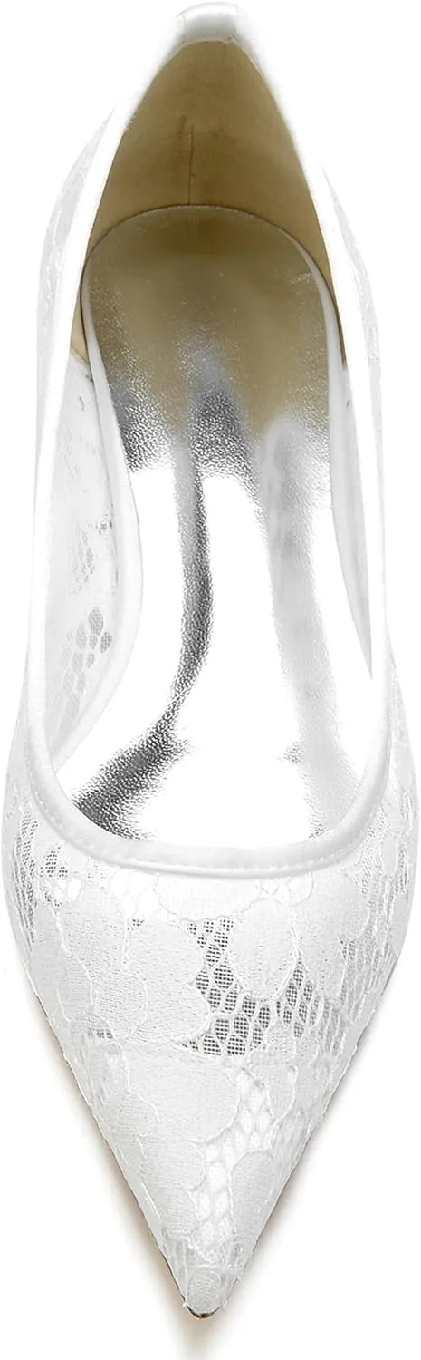 Minishion Comfortable Womens Teen Girl Wedding Flats Elegant Lace Slip on Evening Prom Shoes BR152