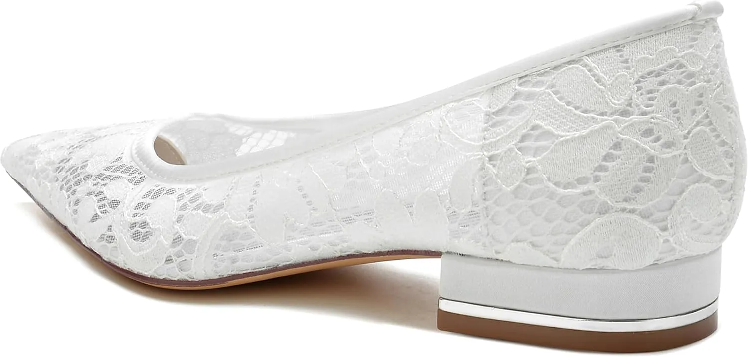Minishion Comfortable Womens Teen Girl Wedding Flats Elegant Lace Slip on Evening Prom Shoes BR152