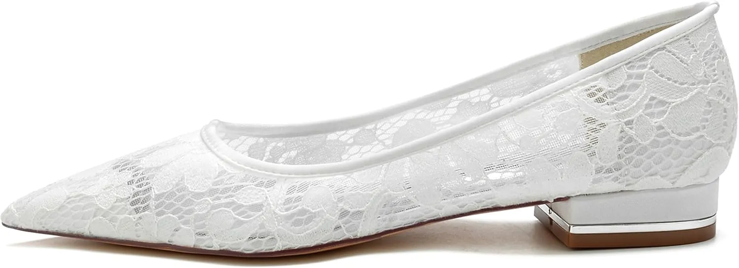 Minishion Comfortable Womens Teen Girl Wedding Flats Elegant Lace Slip on Evening Prom Shoes BR152
