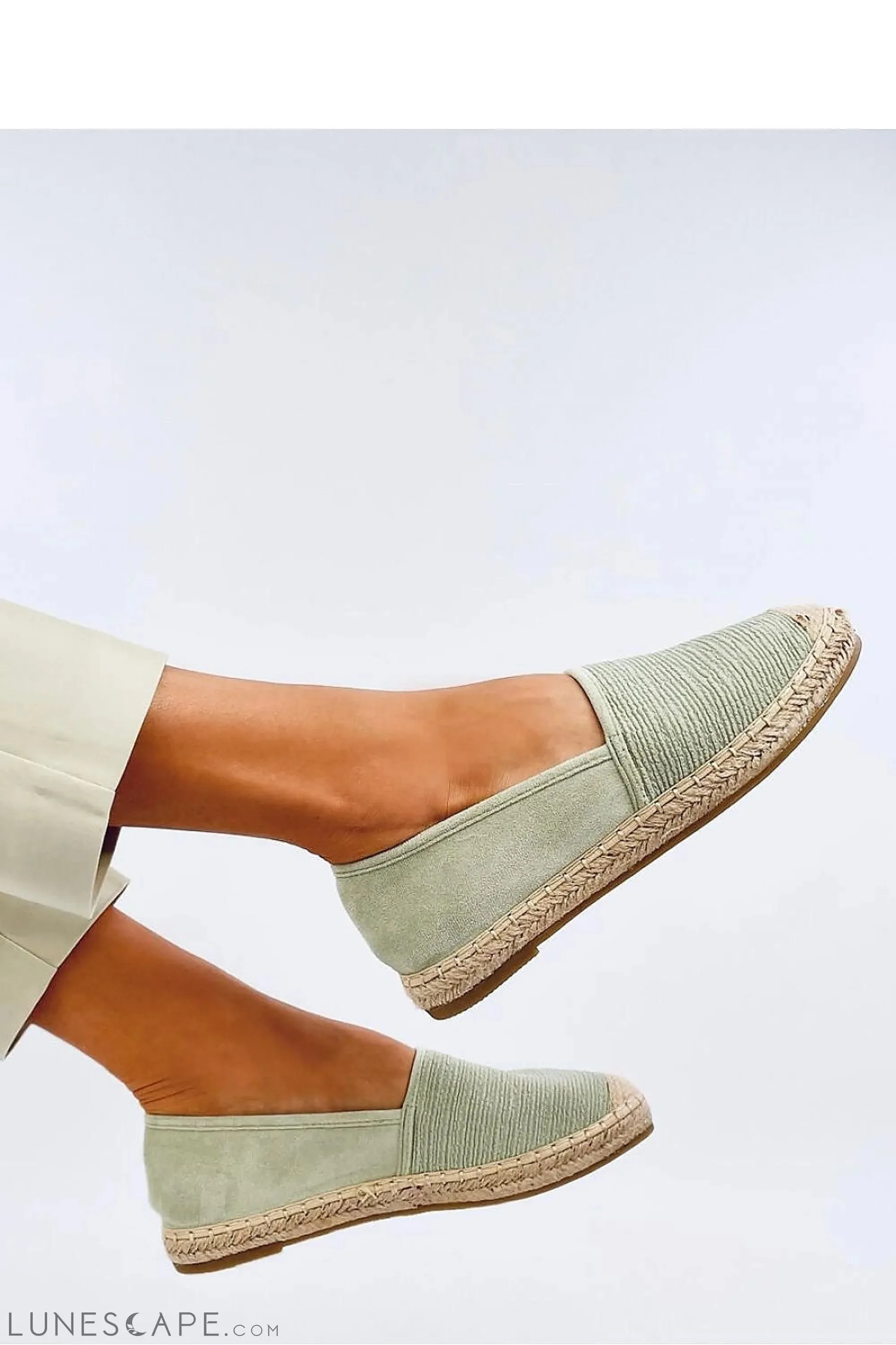 Mint Green Eco-Suede Slip-on Espadrilles with Braided Jute Cap Toe
