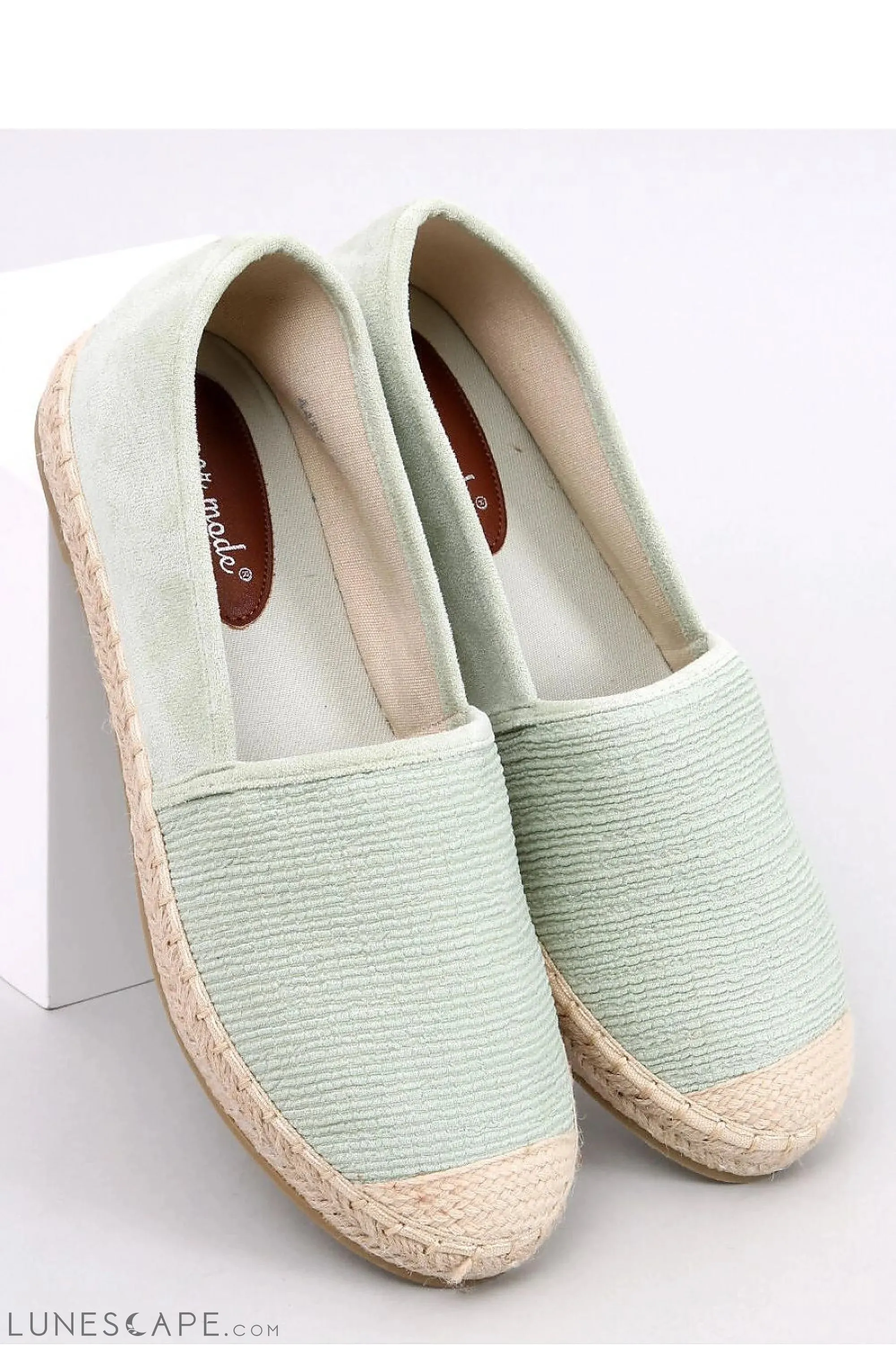 Mint Green Eco-Suede Slip-on Espadrilles with Braided Jute Cap Toe