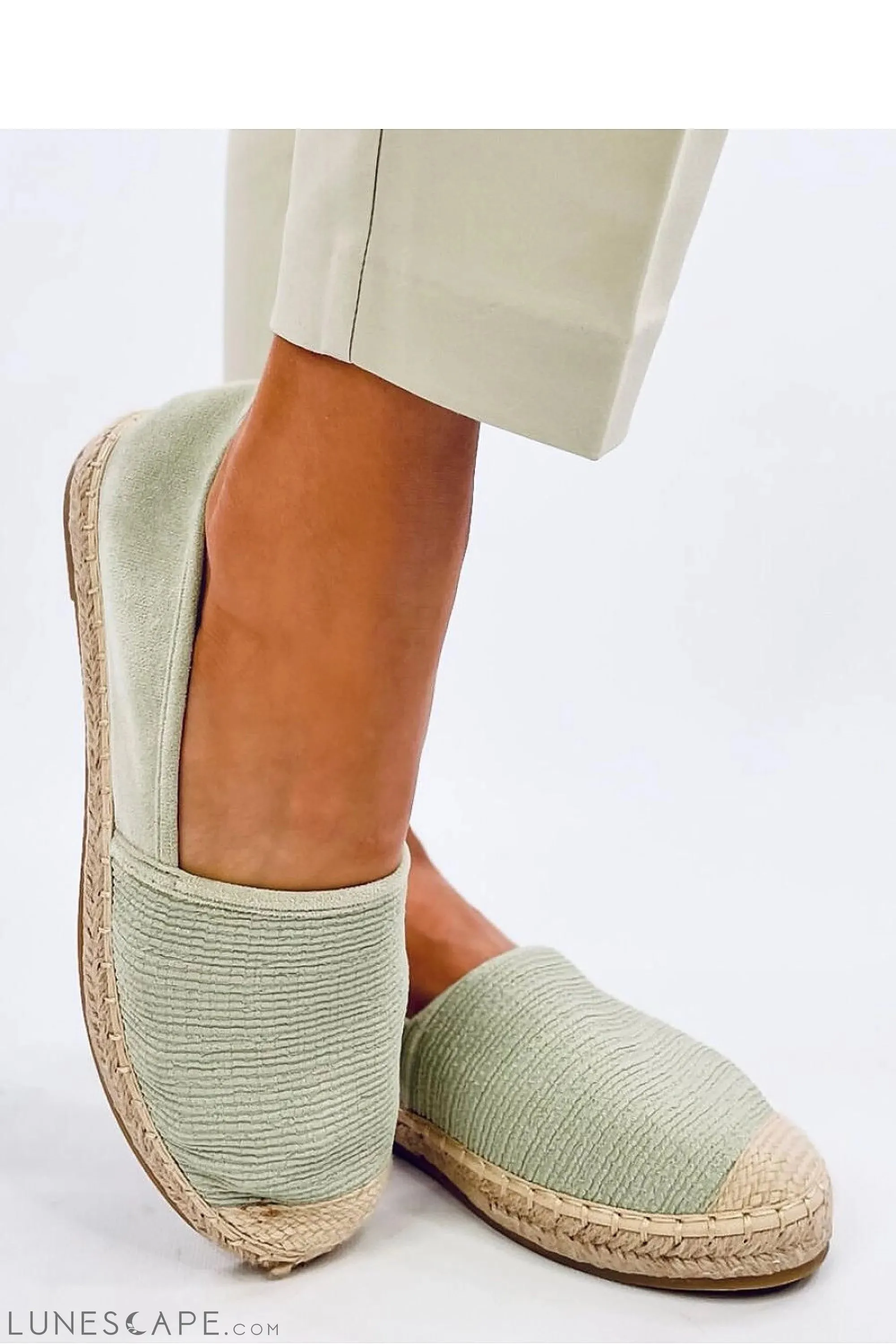 Mint Green Eco-Suede Slip-on Espadrilles with Braided Jute Cap Toe