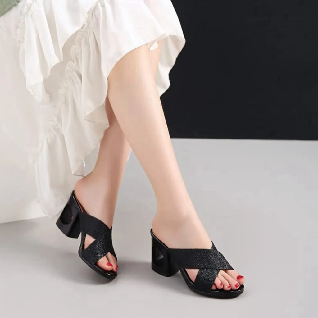 MIOKE Women's Clear Low Block Heeled Sandals Crystal Open Toe Slip On Anti-Slip Chunky Heel Slide Sandal