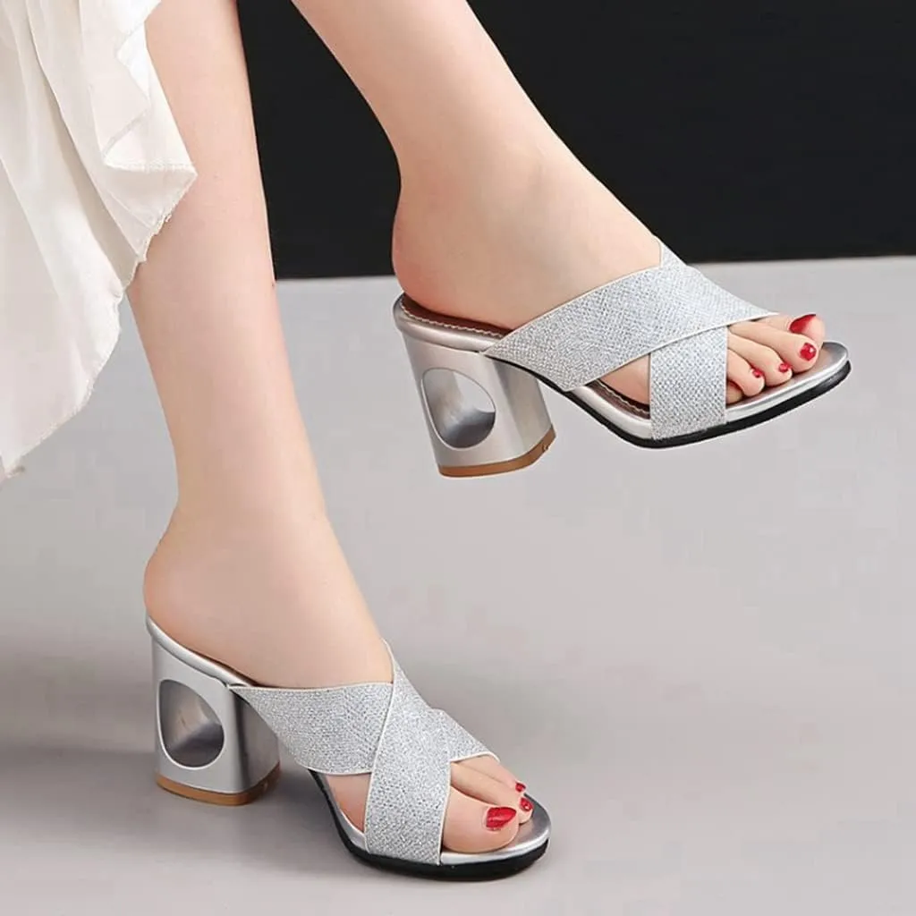 MIOKE Women's Clear Low Block Heeled Sandals Crystal Open Toe Slip On Anti-Slip Chunky Heel Slide Sandal
