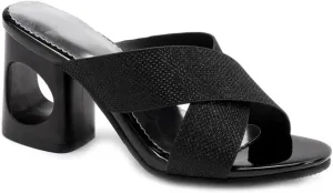 MIOKE Women's Clear Low Block Heeled Sandals Crystal Open Toe Slip On Anti-Slip Chunky Heel Slide Sandal