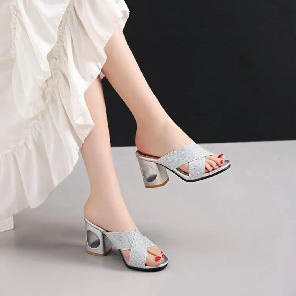 MIOKE Women's Clear Low Block Heeled Sandals Crystal Open Toe Slip On Anti-Slip Chunky Heel Slide Sandal