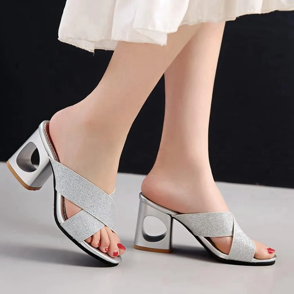 MIOKE Women's Clear Low Block Heeled Sandals Crystal Open Toe Slip On Anti-Slip Chunky Heel Slide Sandal