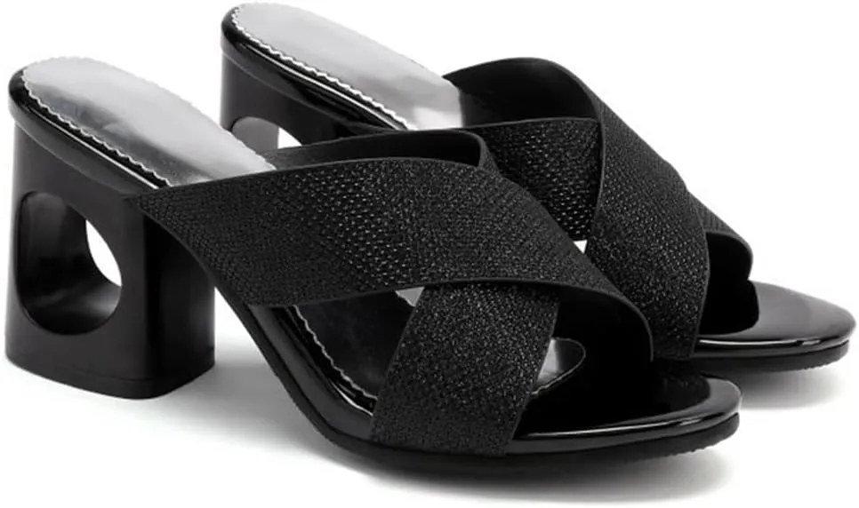 MIOKE Women's Clear Low Block Heeled Sandals Crystal Open Toe Slip On Anti-Slip Chunky Heel Slide Sandal