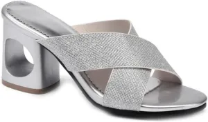 MIOKE Women's Clear Low Block Heeled Sandals Crystal Open Toe Slip On Anti-Slip Chunky Heel Slide Sandal