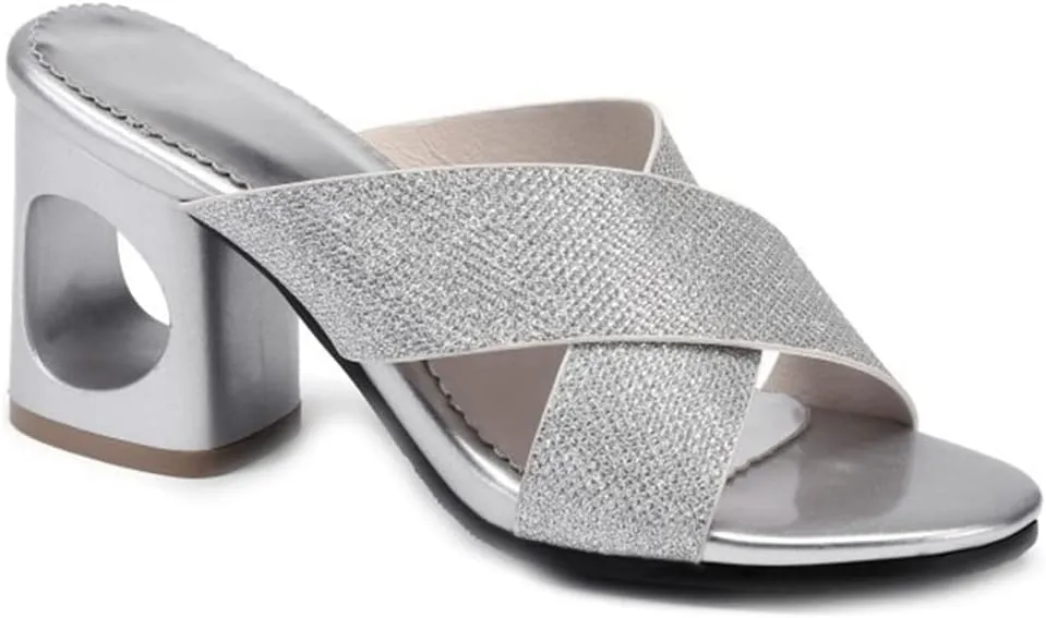 MIOKE Women's Clear Low Block Heeled Sandals Crystal Open Toe Slip On Anti-Slip Chunky Heel Slide Sandal