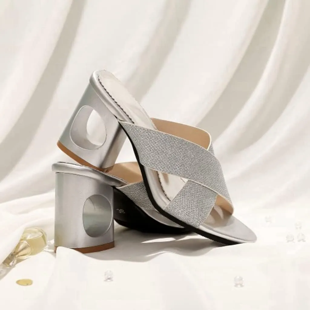 MIOKE Women's Clear Low Block Heeled Sandals Crystal Open Toe Slip On Anti-Slip Chunky Heel Slide Sandal