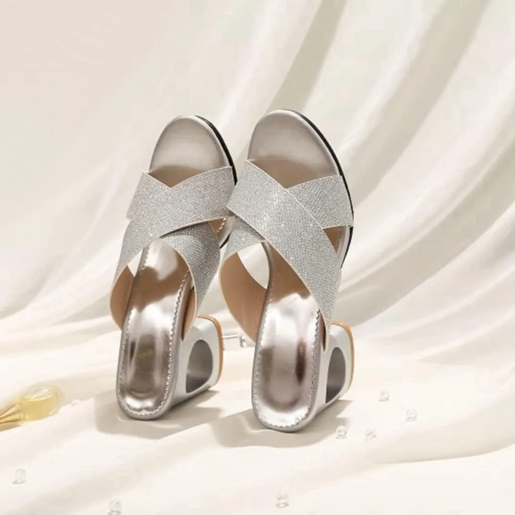 MIOKE Women's Clear Low Block Heeled Sandals Crystal Open Toe Slip On Anti-Slip Chunky Heel Slide Sandal
