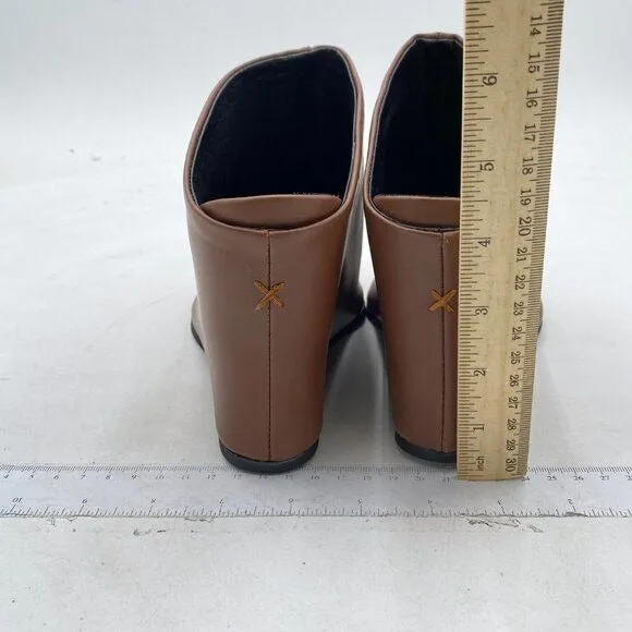 Miss Left Brown Wedge Heel Mule Pointy Toe Slip On Slides Sandals High Heel Shoe