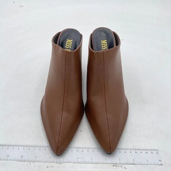 Miss Left Brown Wedge Heel Mule Pointy Toe Slip On Slides Sandals High Heel Shoe