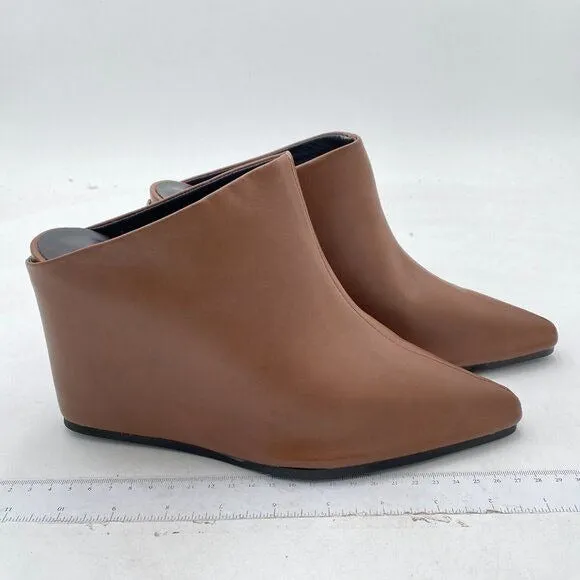 Miss Left Brown Wedge Heel Mule Pointy Toe Slip On Slides Sandals High Heel Shoe