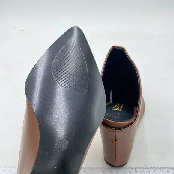 Miss Left Brown Wedge Heel Mule Pointy Toe Slip On Slides Sandals High Heel Shoe