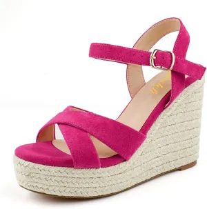 miss left Women Chic Platform Rounded Toe Sandal Cross Strappy Espadrille Wedge Heels Ankle Strap Party Date Dress Shoes Size 4-16 US