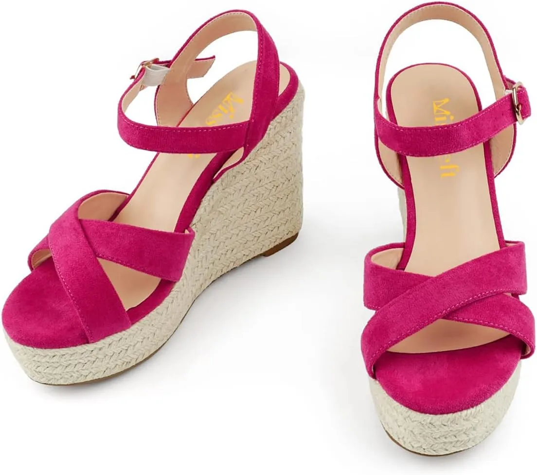miss left Women Chic Platform Rounded Toe Sandal Cross Strappy Espadrille Wedge Heels Ankle Strap Party Date Dress Shoes Size 4-16 US