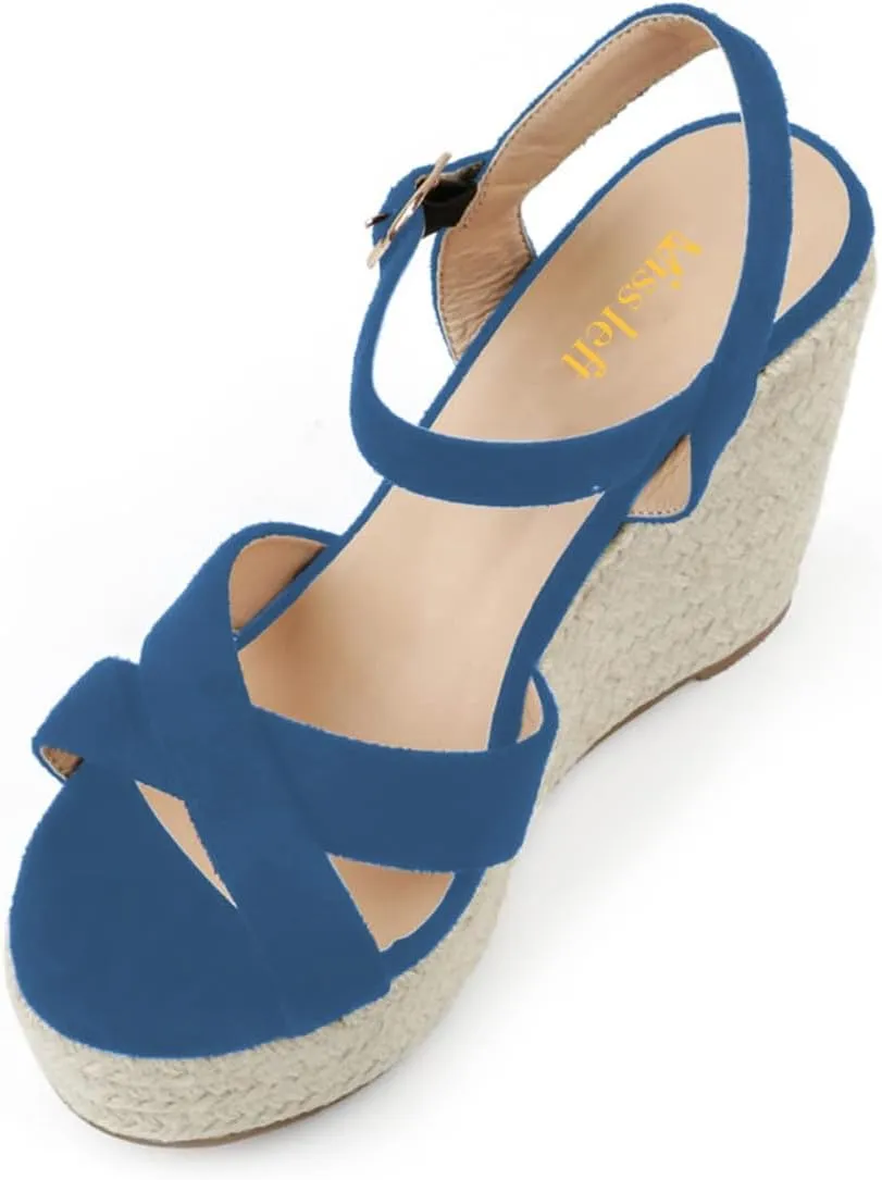 miss left Women Chic Platform Rounded Toe Sandal Cross Strappy Espadrille Wedge Heels Ankle Strap Party Date Dress Shoes Size 4-16 US