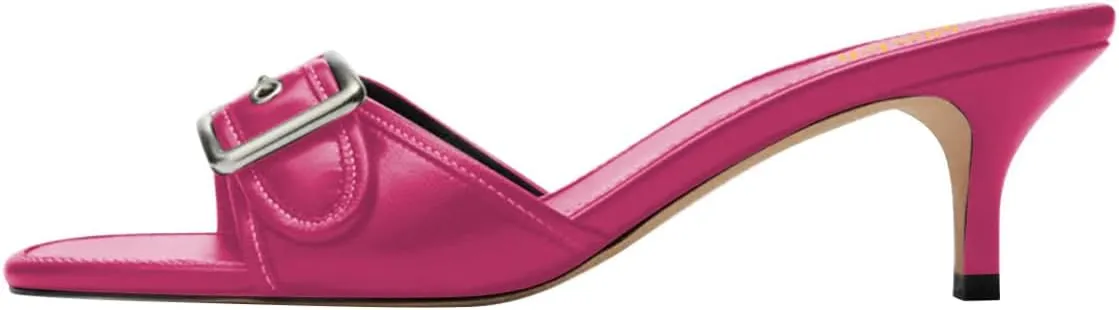 miss left Women Open Square Toe Buckle Decor Mules Comfortable Low Heel Slip on Slide Sandals Backless Daily Indoor Outdoor Shoes Size 4-16 US