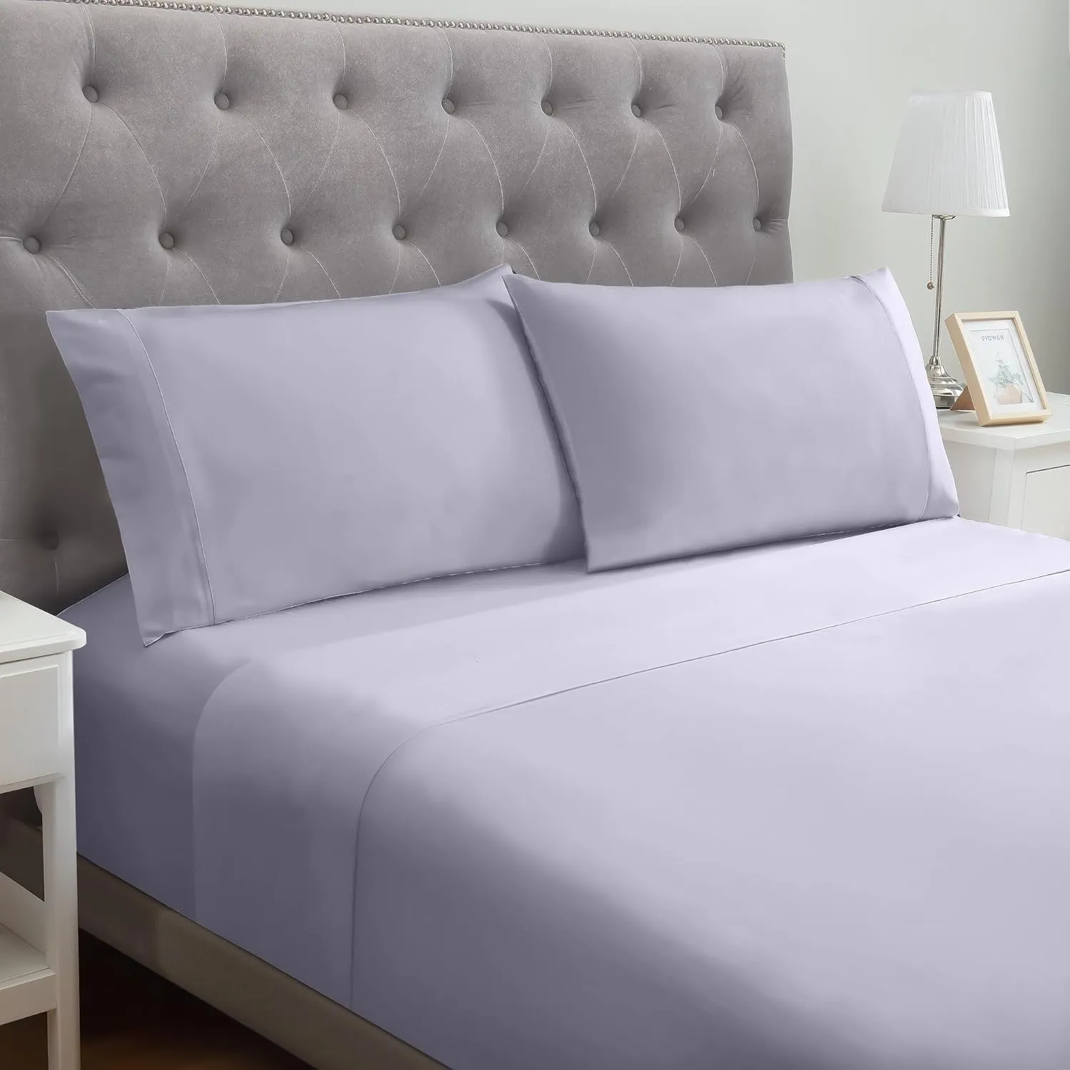 Modern Threads Soft Microfiber Solid Sheets - Luxurious Microfiber Bed Sheets - Includes Flat Sheet, Fitted Sheet with Deep Pockets, & Pillowcases Lilac Marble Full