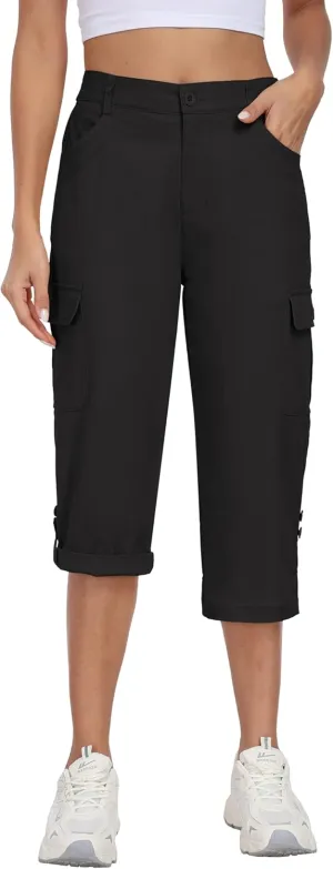 MoFiz Women's Cargo Capri Pants Cotton Roll up Convertible Capris Summer Casual Athletic Hiking Cropped Pants with Pockets