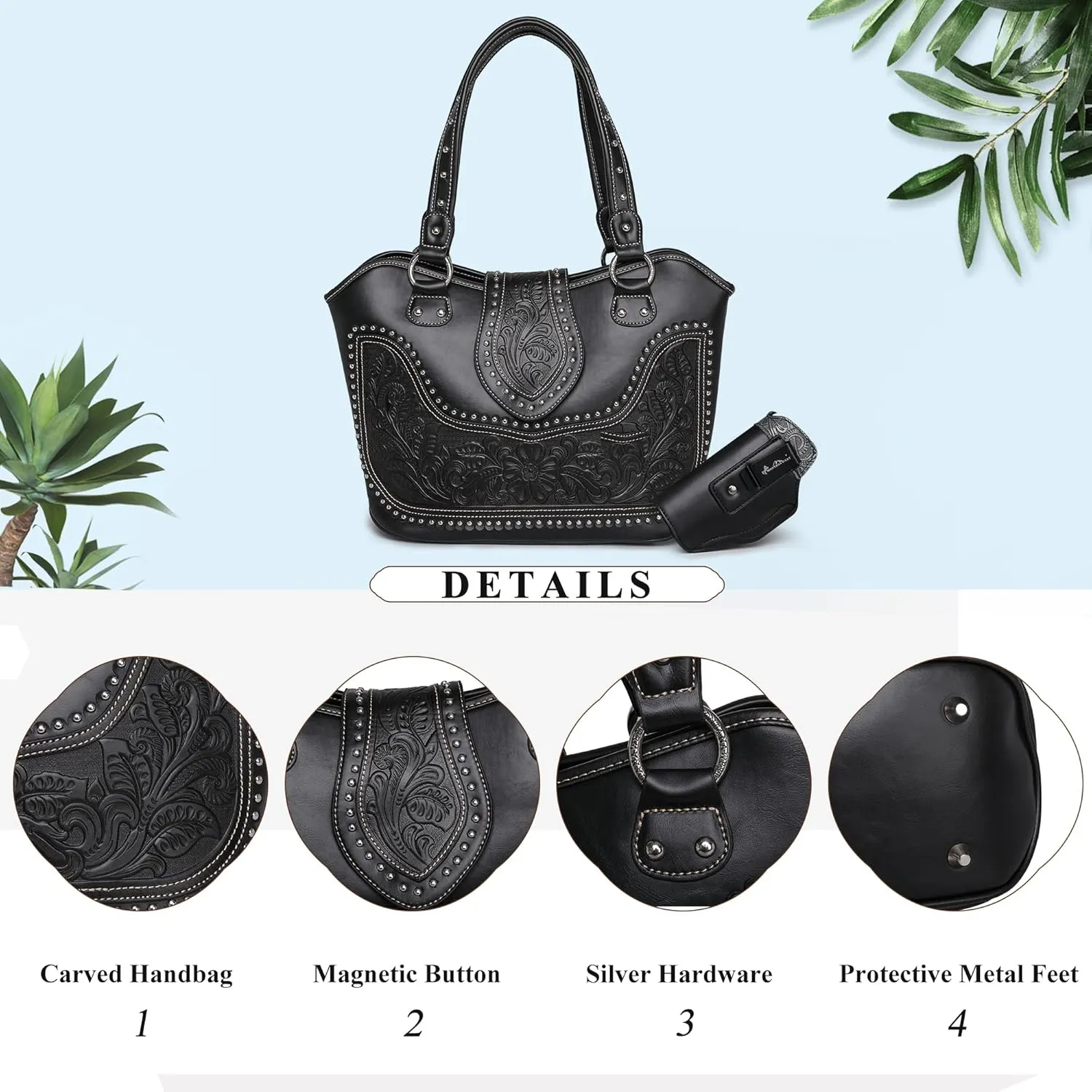 Montana West Western Tote Bags for Women Tooled Shoulder Ladies Top Handle Handbag