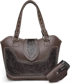 Montana West Western Tote Bags for Women Tooled Shoulder Ladies Top Handle Handbag