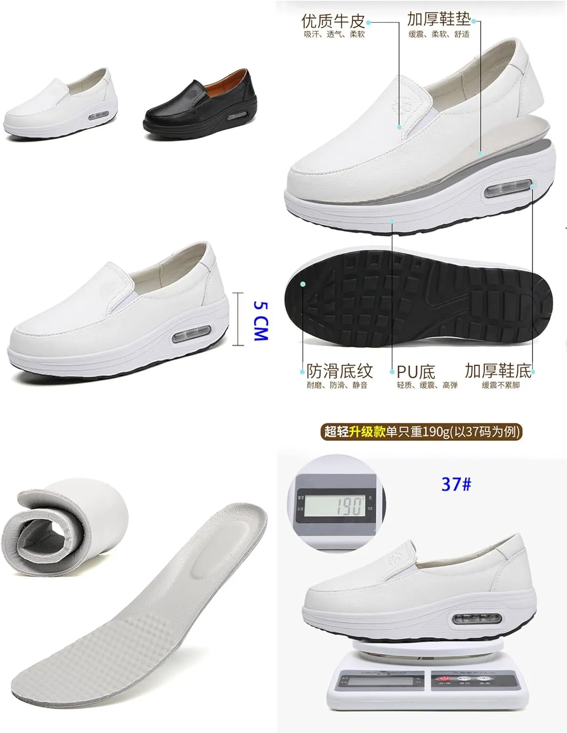 MOYOWEI Women's Leather Slip On Nursing Shoes,Lightweight Comfort Orthopedic Stretch Cushion Non-Slip Walking Fashion Sneakers