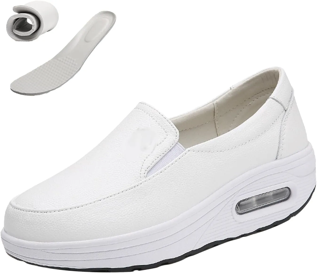 MOYOWEI Women's Leather Slip On Nursing Shoes,Lightweight Comfort Orthopedic Stretch Cushion Non-Slip Walking Fashion Sneakers
