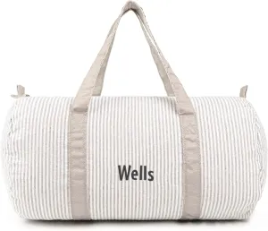MT WORLD Personalized Duffle Bag for Kids Seersucker Travel Duffel Bag White Dance bag Toddler Weekender Bag with Embroidered Name Child Small Sports Gym Bag Little Girls Boys Overnight Bag (Grey)
