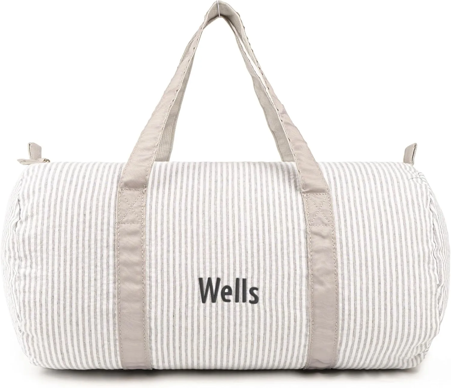 MT WORLD Personalized Duffle Bag for Kids Seersucker Travel Duffel Bag White Dance bag Toddler Weekender Bag with Embroidered Name Child Small Sports Gym Bag Little Girls Boys Overnight Bag (Grey)