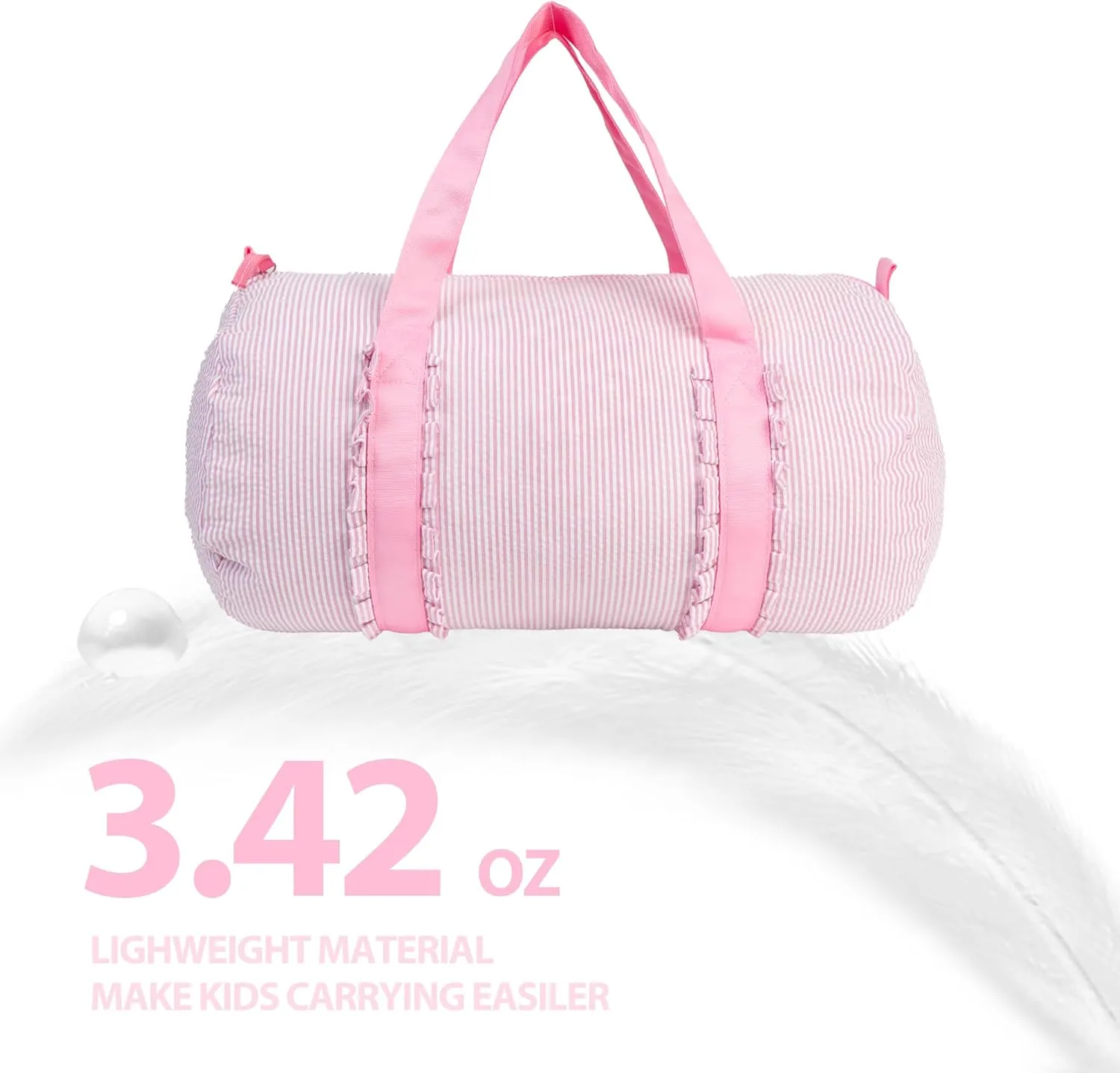 MT WORLD Pink Ballet Bags for Girls Ruffle Kids Overnight Duffle Bag Seersucker Personalized Dance Bag with Name Weekender Bag Custom Small Duffle Bag for Travel School Sleepover