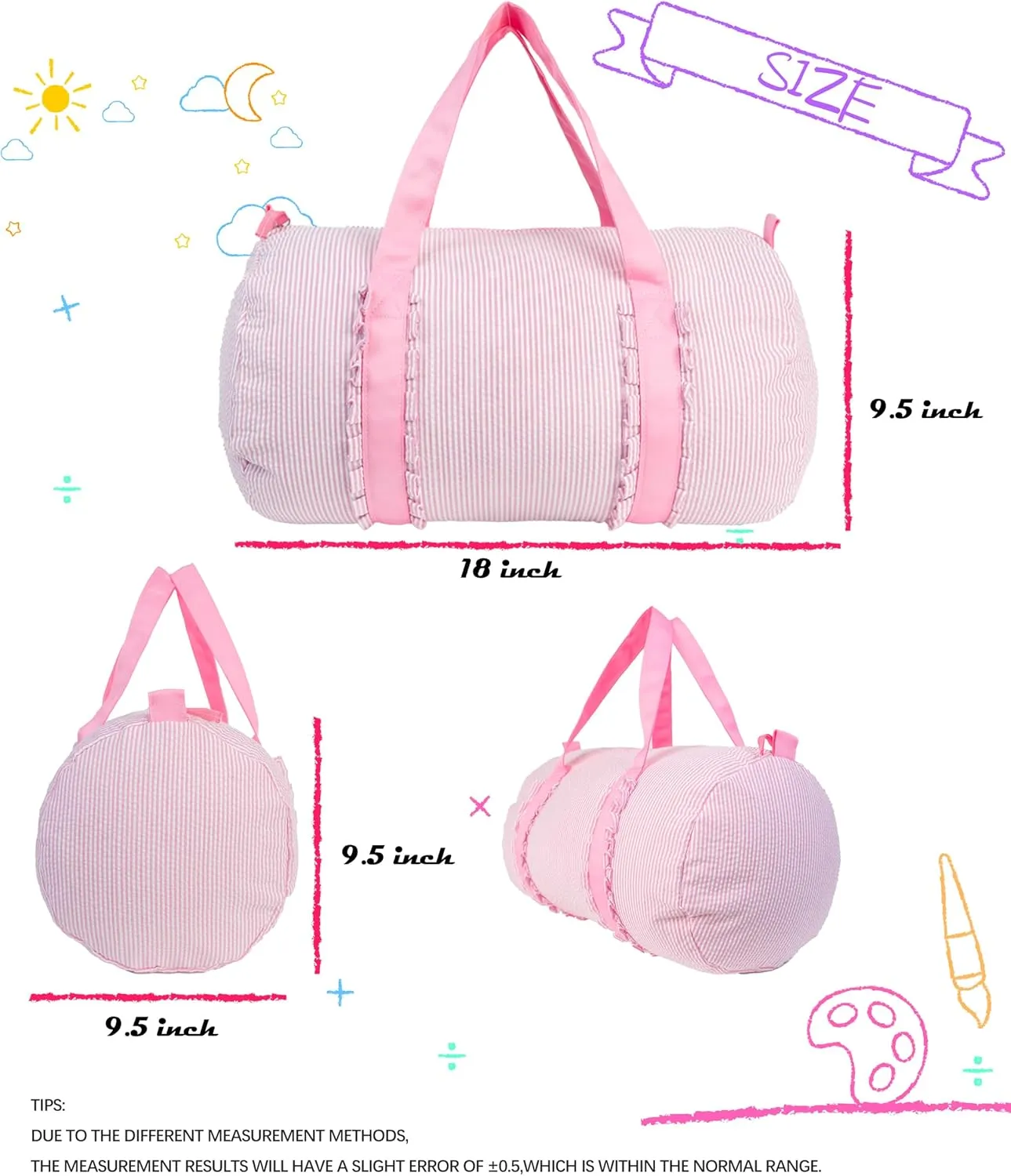 MT WORLD Pink Ballet Bags for Girls Ruffle Kids Overnight Duffle Bag Seersucker Personalized Dance Bag with Name Weekender Bag Custom Small Duffle Bag for Travel School Sleepover