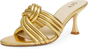 Mule Heels for Women Slip On Heeled Knot Sandals for Women Wedding Dressy Shoes