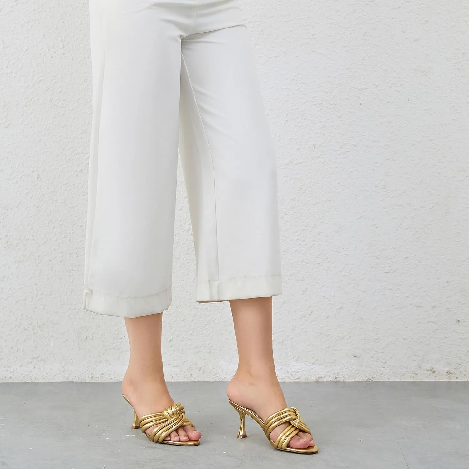 Mule Heels for Women Slip On Heeled Knot Sandals for Women Wedding Dressy Shoes
