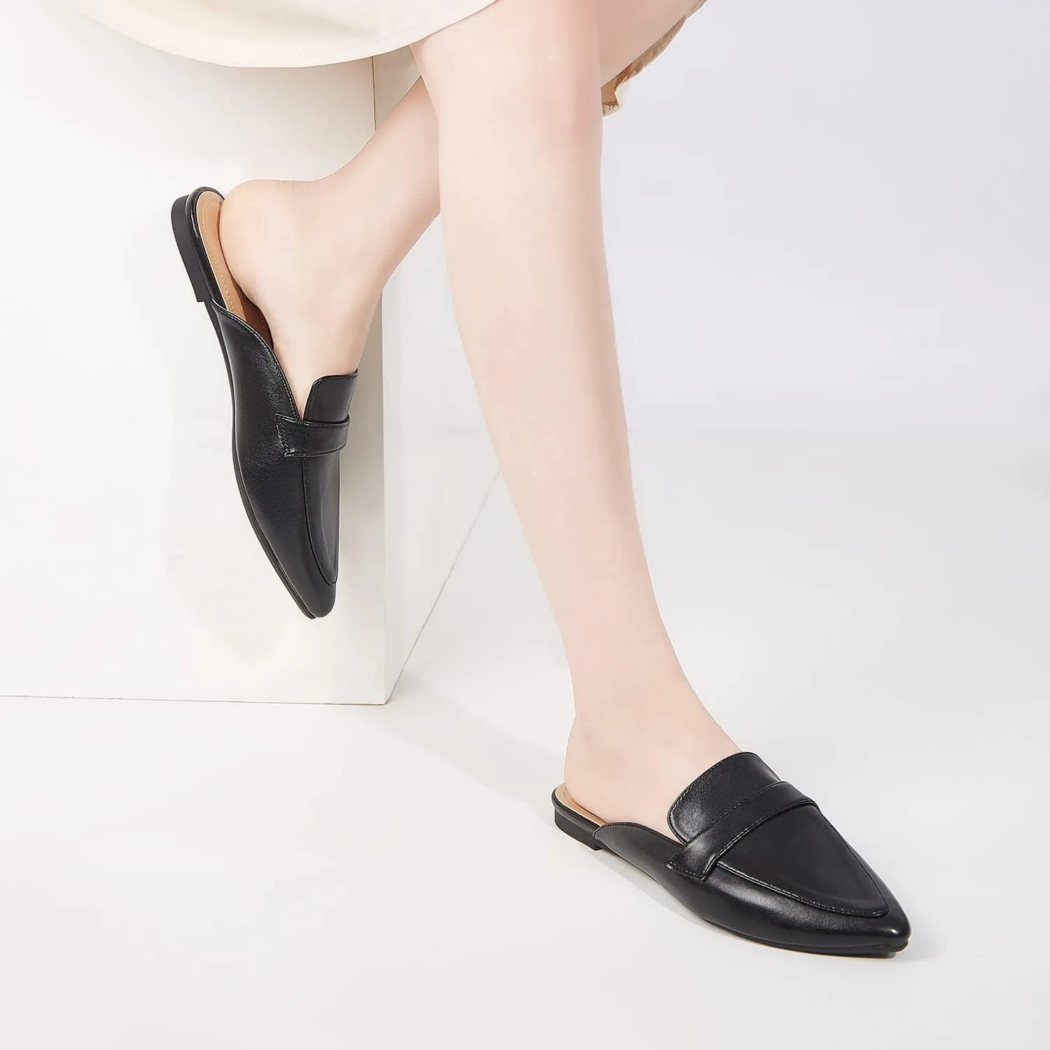 Mules for Women Flats Pointed Toe Slip On Mules Comfortable Loafer Shoes