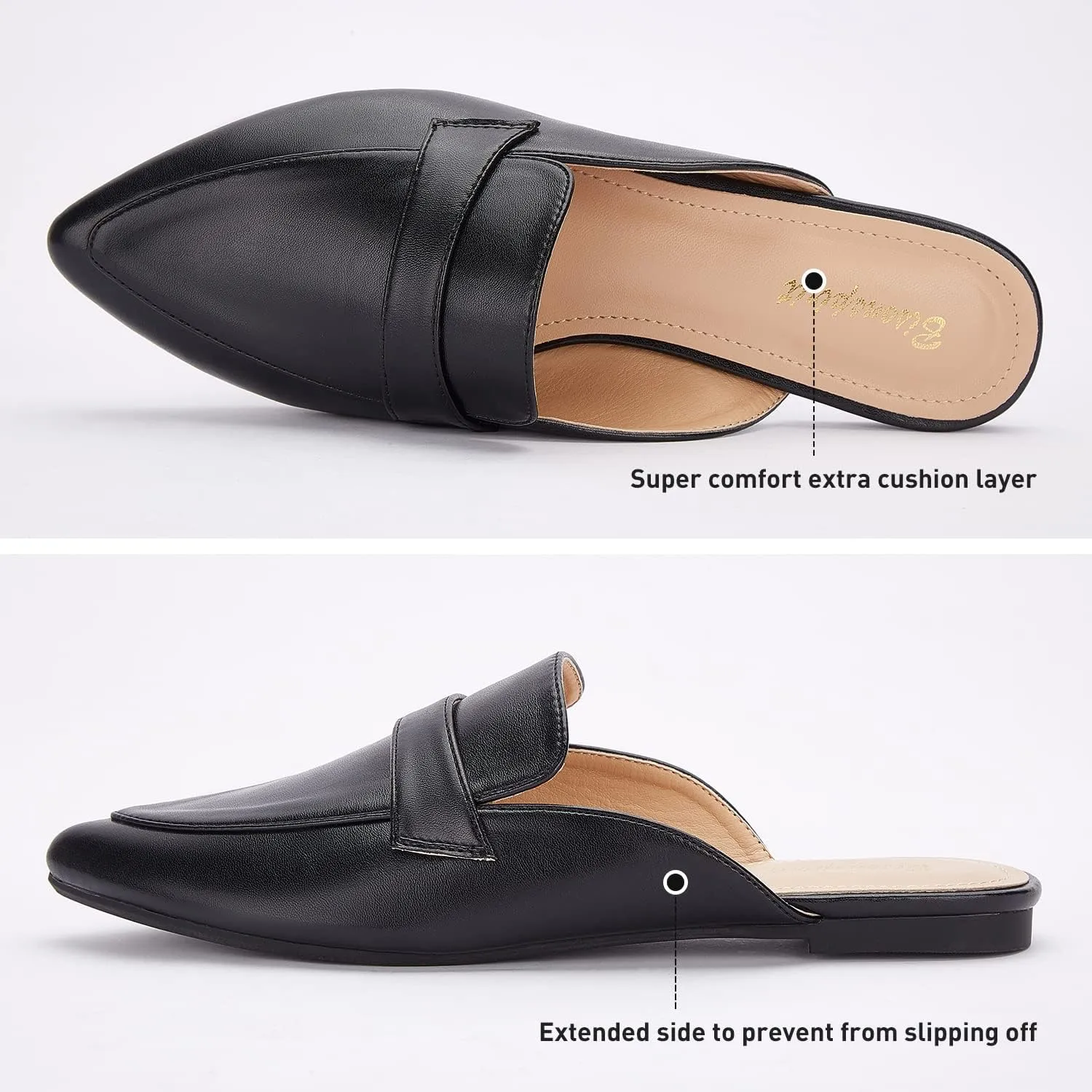 Mules for Women Flats Pointed Toe Slip On Mules Comfortable Loafer Shoes