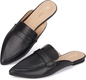 Mules for Women Flats Pointed Toe Slip On Mules Comfortable Loafer Shoes