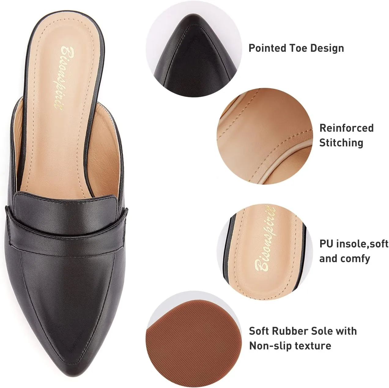 Mules for Women Flats Pointed Toe Slip On Mules Comfortable Loafer Shoes